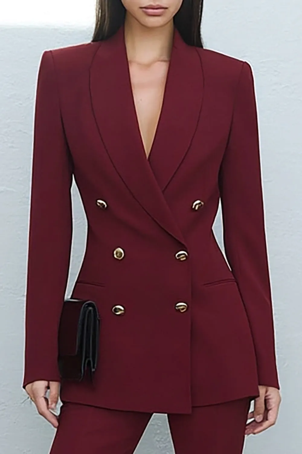 Burgundy Double Breasted 2 Piece Shawl Lapel Women's Work Suits sold by Zapaka product image thumbnail 3