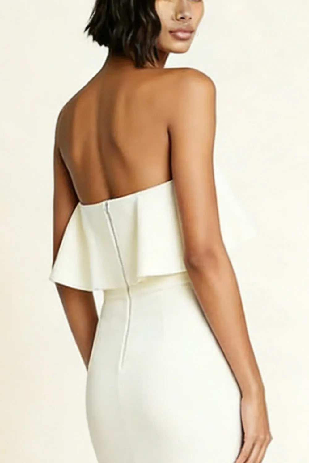 White Strapless Bodycon Midi Engagement Dress sold by Zapaka product image thumbnail 3
