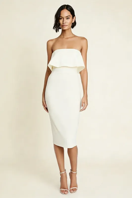 White Strapless Bodycon Midi Engagement Dress sold by Zapaka