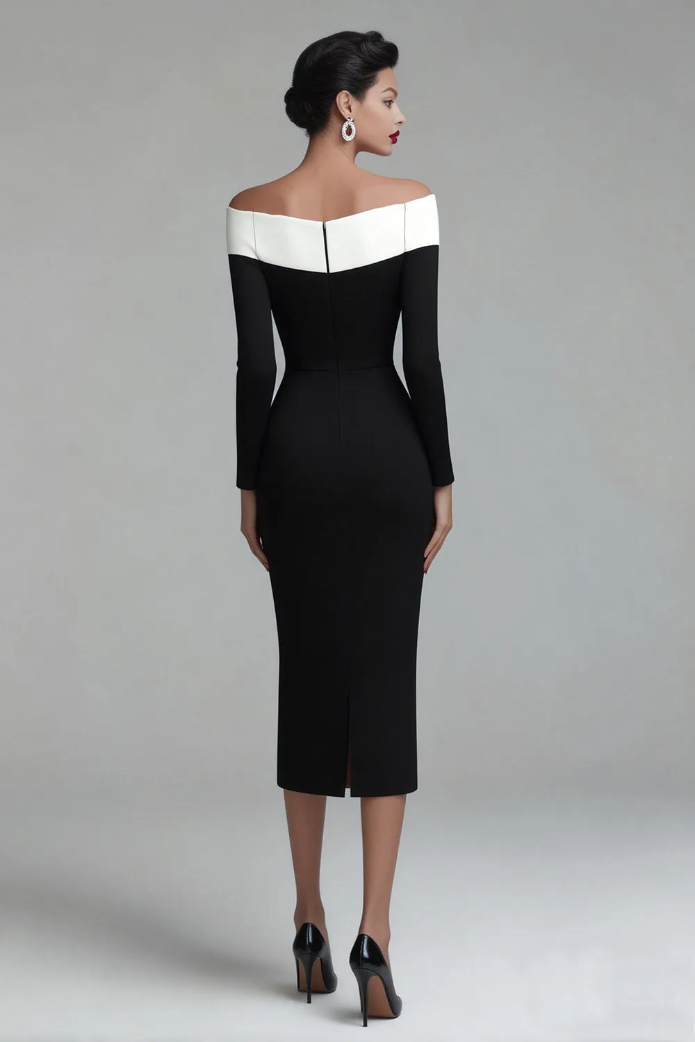 Off The Shoulder Black Sheath Long Sleeves Work Dress sold by Zapaka product image thumbnail 2