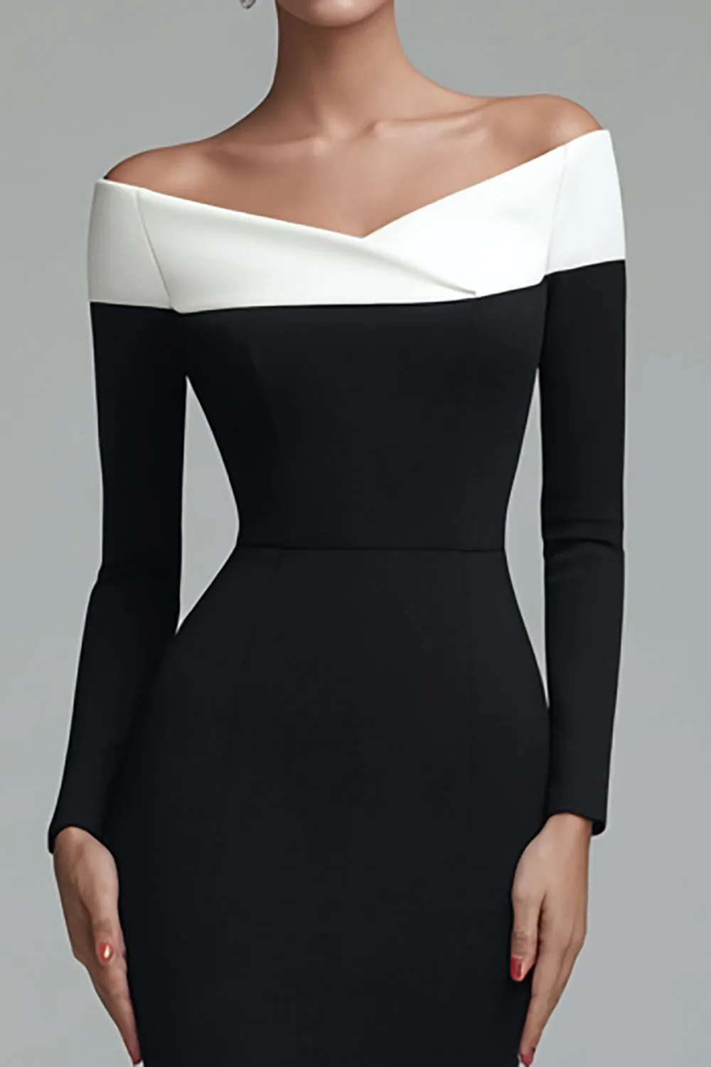Off The Shoulder Black Sheath Long Sleeves Work Dress sold by Zapaka product image thumbnail 3