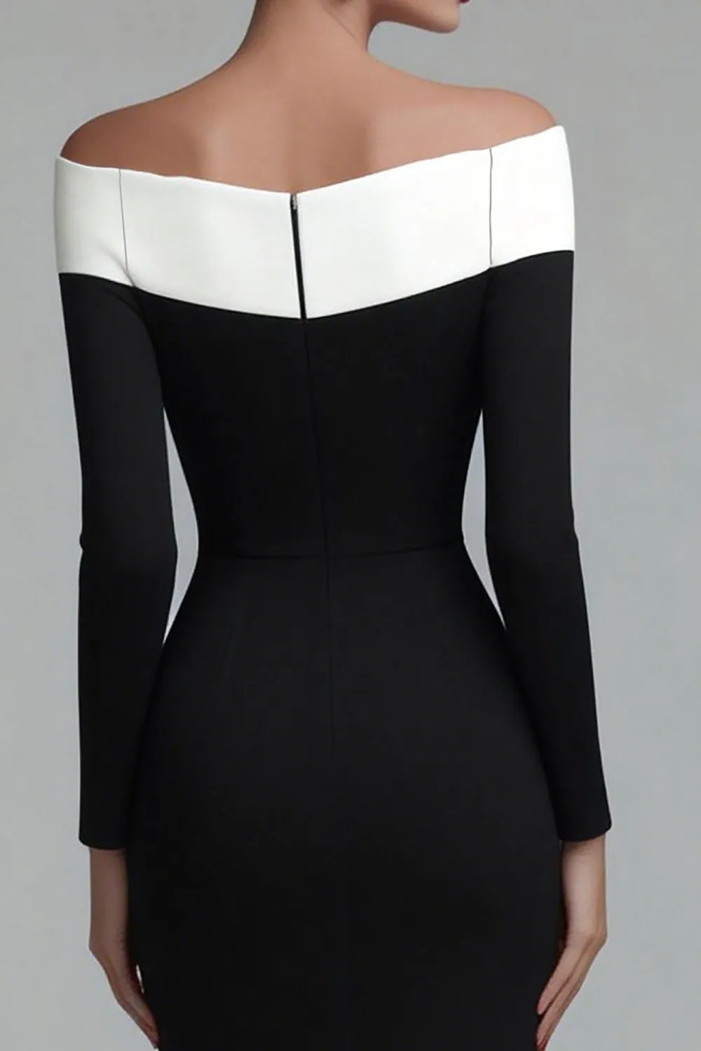 Off The Shoulder Black Sheath Long Sleeves Work Dress sold by Zapaka product image thumbnail 4