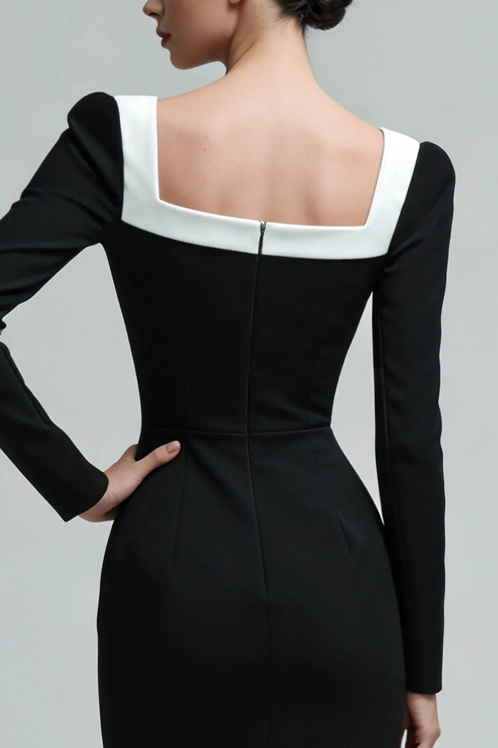 Black Sheath Square Neck Long Sleeves Midi Work Dress sold by Zapaka product image thumbnail 4