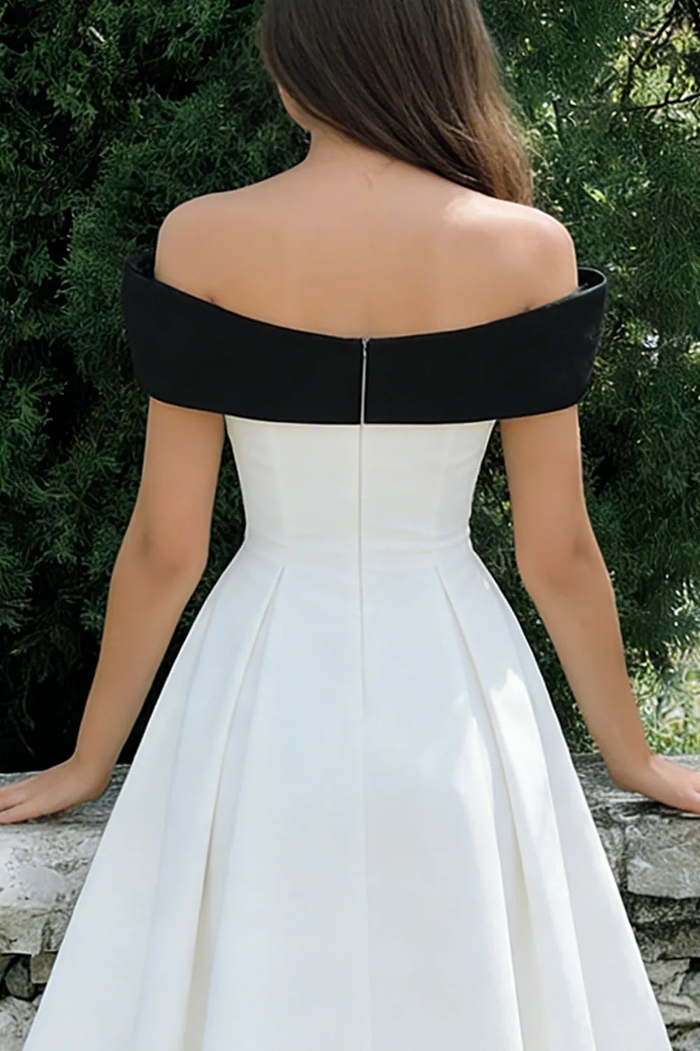 White A-Line Off The Shoulder Midi Engagement Dress with Bow sold by Zapaka product image thumbnail 4