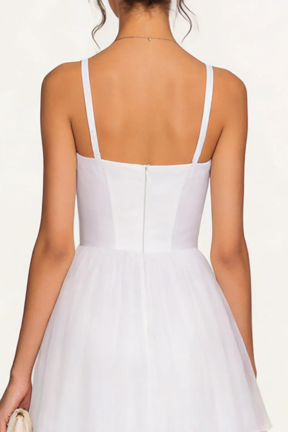 White Spaghetti Straps A line Tiered Knee Length Engagement Dress sold by Zapaka product image thumbnail 3