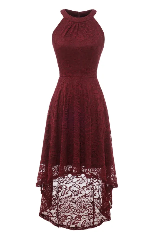 Burgundy High Low Lace Dress sold by Zapaka