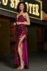 Spaghetti Straps Hot Pink Sparkly Mermaid Sequins Long Prom Dress with Slit sold by Zapaka