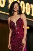 Spaghetti Straps Hot Pink Sparkly Mermaid Sequins Long Prom Dress with Slit sold by Zapaka