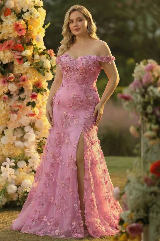 Taro A-Line Off The Shoulder Corset Plus Size Long Prom Dress with Slit sold by Zapaka