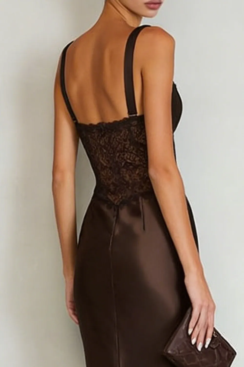 Simple Coffee Satin Sheath Maxi Dress with Slit sold by Zapaka product image thumbnail 5