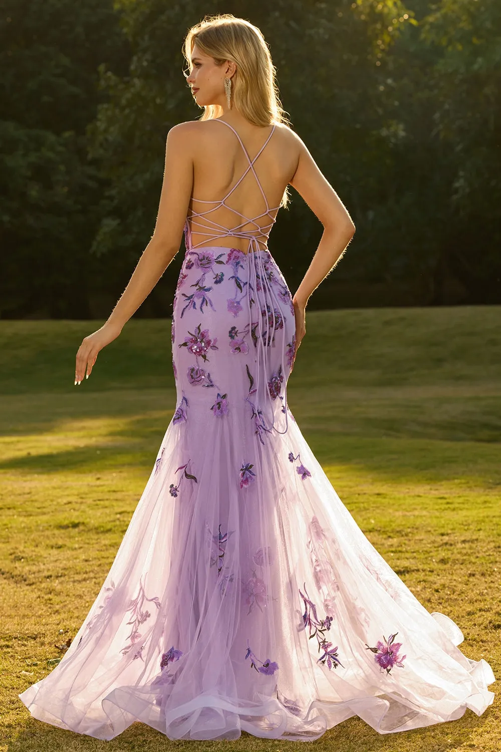 Purple Mermaid Sheer Corset Beaded Sequin Long Prom Dress with Lace Up Back sold by Zapaka product image thumbnail 2