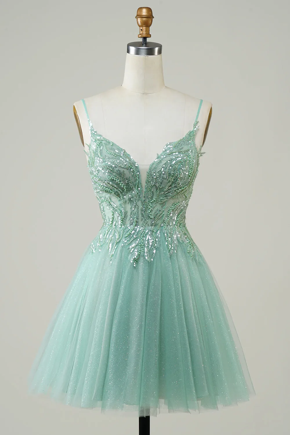 Green A Line Cute Homecoming Dress with Beaded sold by Zapaka