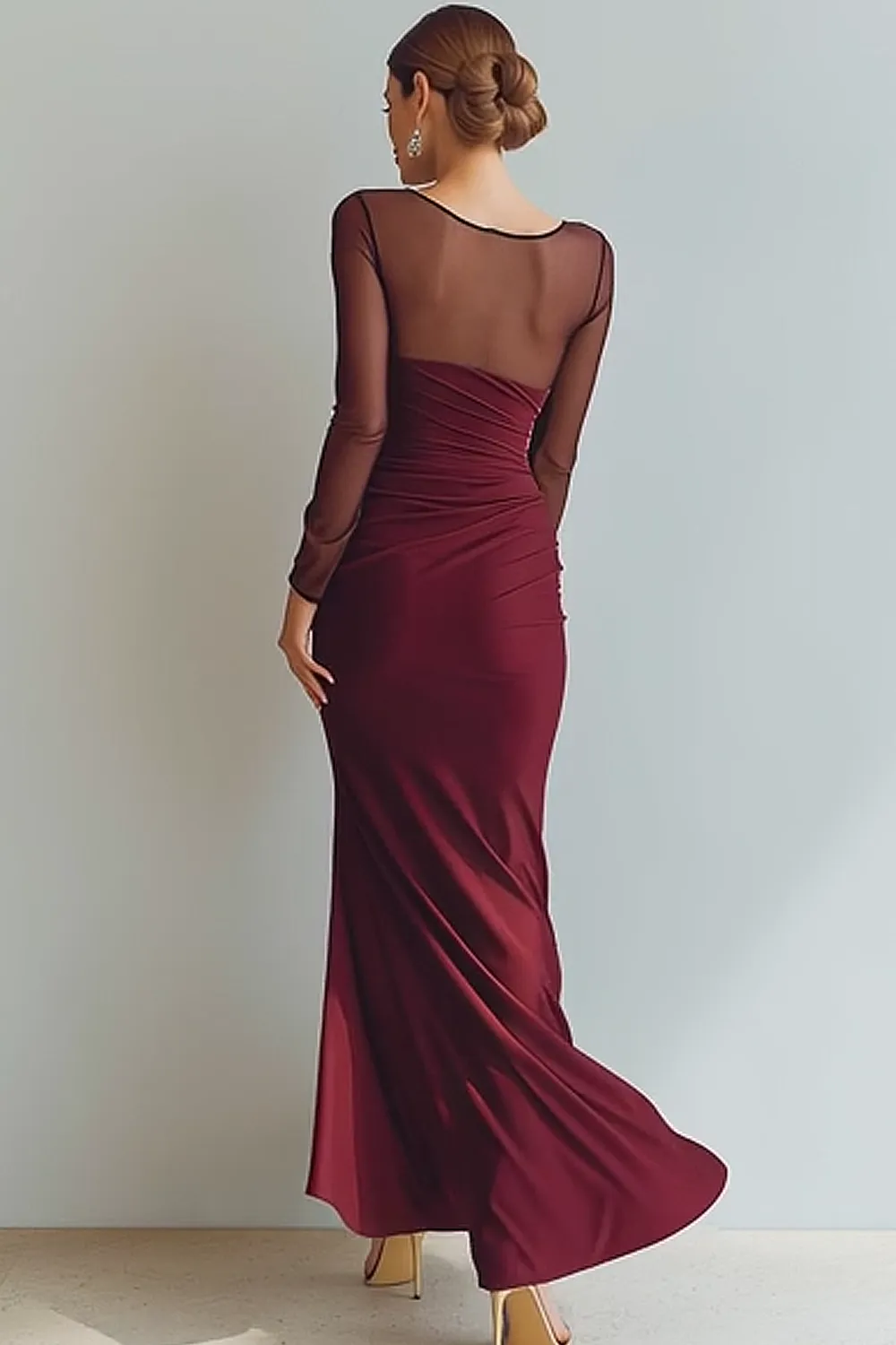 Sheath Cabernet Round Neck Long Choir Dress with Slit sold by Zapaka product image thumbnail 2