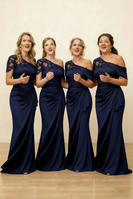 One Shoulder Navy Mermaid Long Choir Dress with Appliques sold by Zapaka