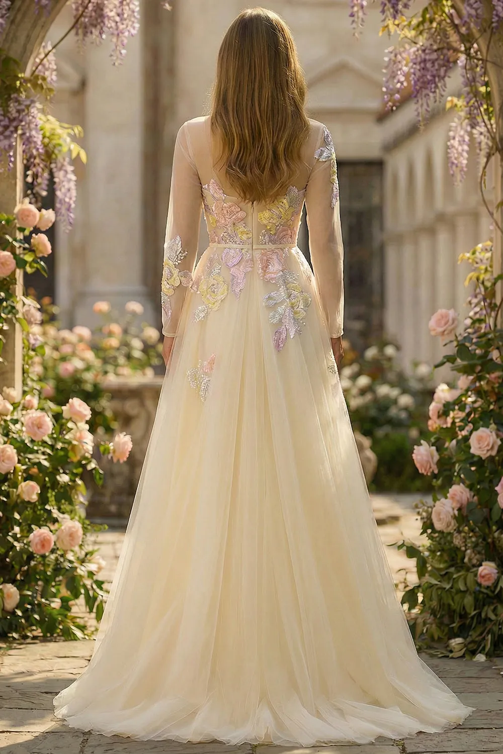 Lilac A Line Corset Sequins Tulle Long Prom Dress with Long Sleeves sold by Zapaka product image thumbnail 5