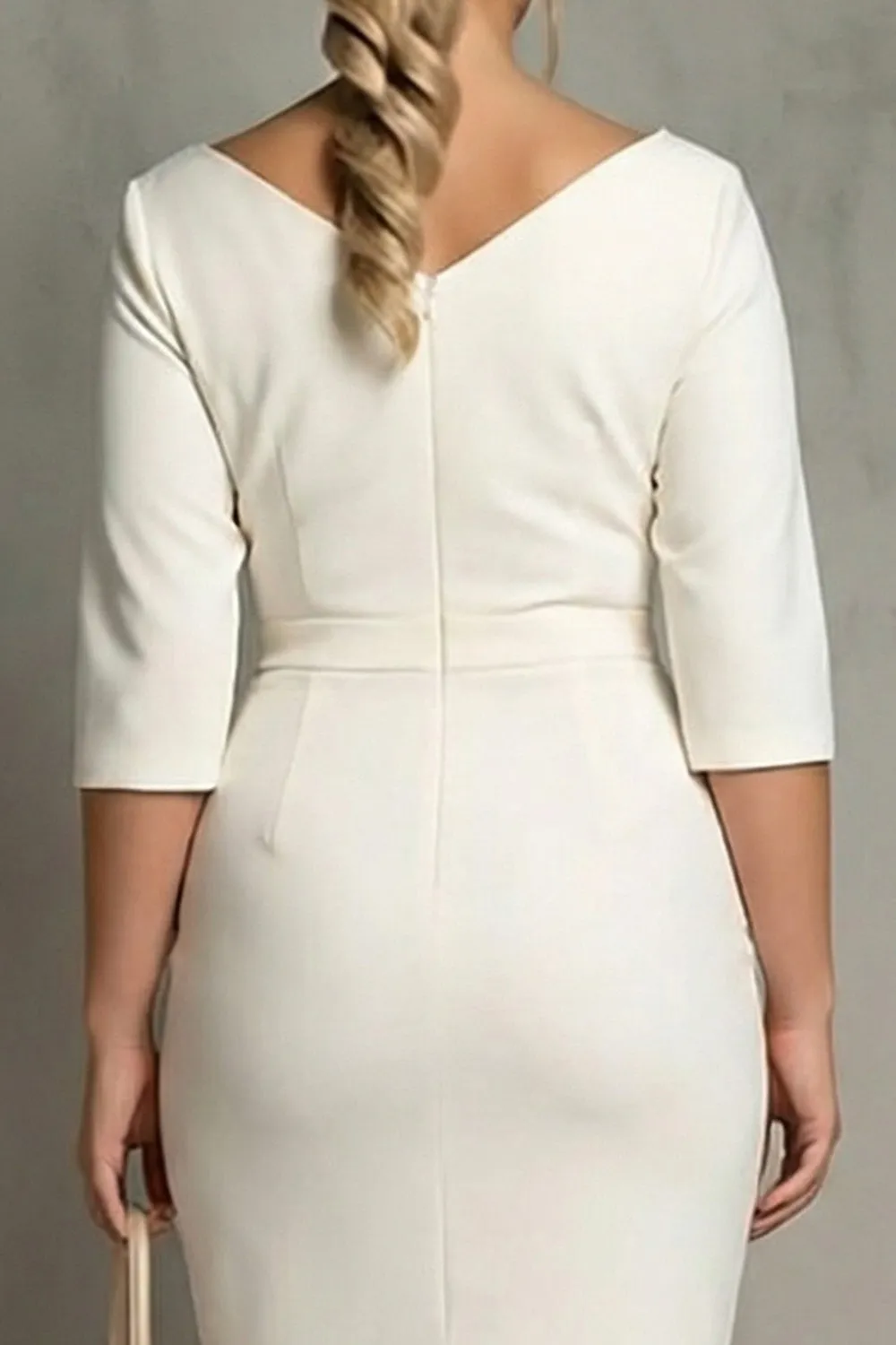 Ivory Plus Size Sheath Cowl Neck Midi Work Dress with Halft Sleeves sold by Zapaka product image thumbnail 4