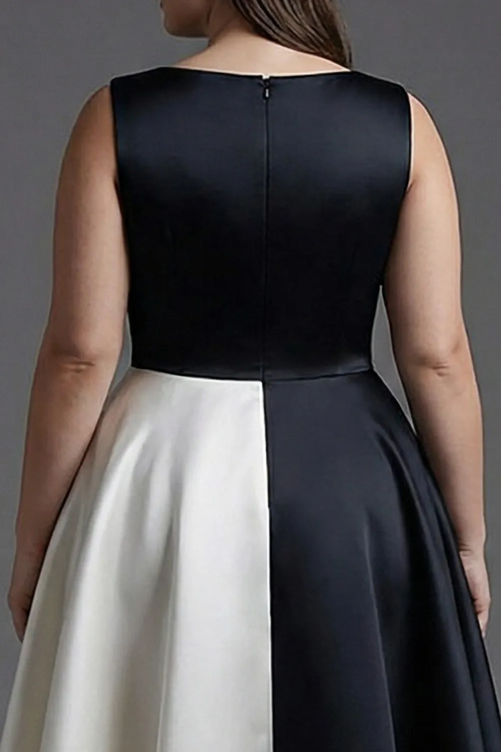 Plus Size A Line Boat Neck Satin Black Tie Dress sold by Zapaka product image thumbnail 4