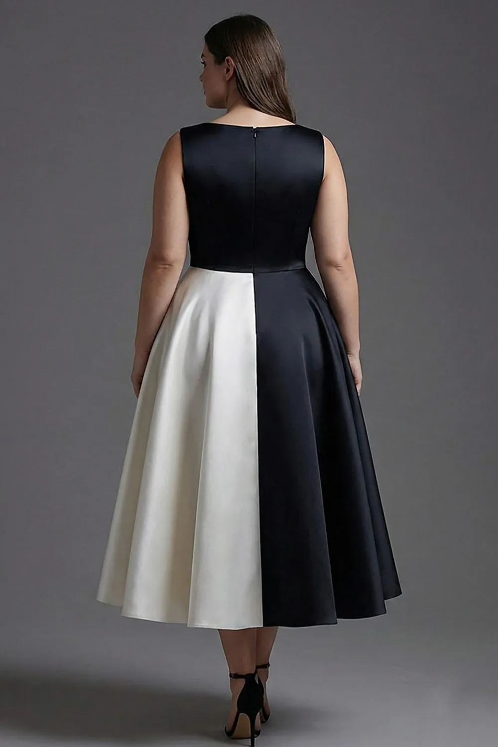 Plus Size A Line Boat Neck Satin Black Tie Dress sold by Zapaka product image thumbnail 2