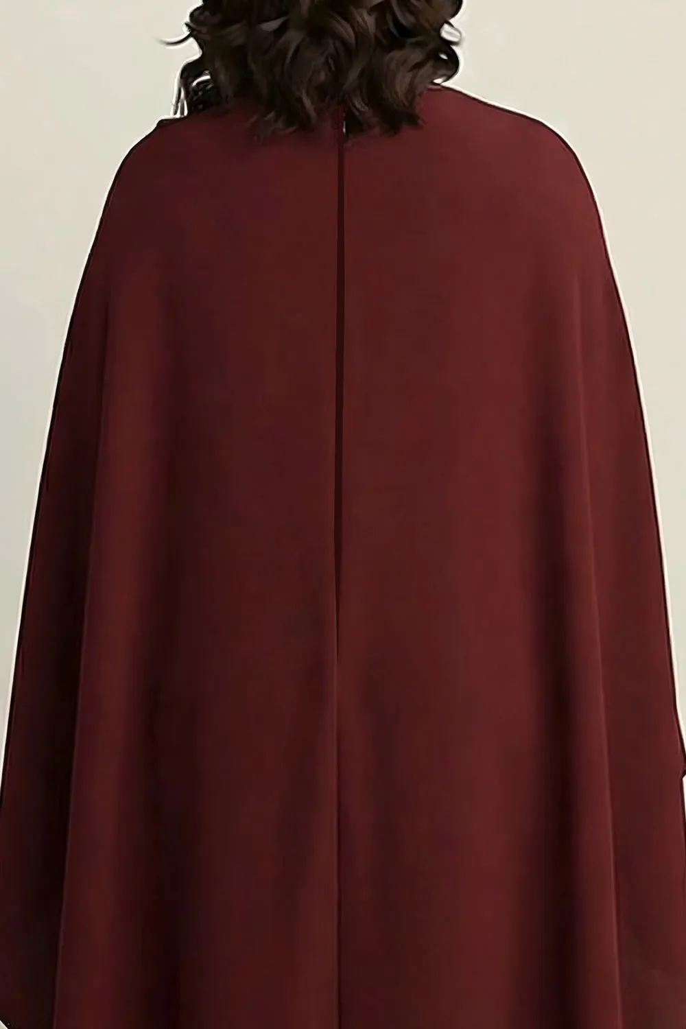 Burgundy Plus Size Sheath High Neck Midi Formal Dress with Cape sold by Zapaka product image thumbnail 4