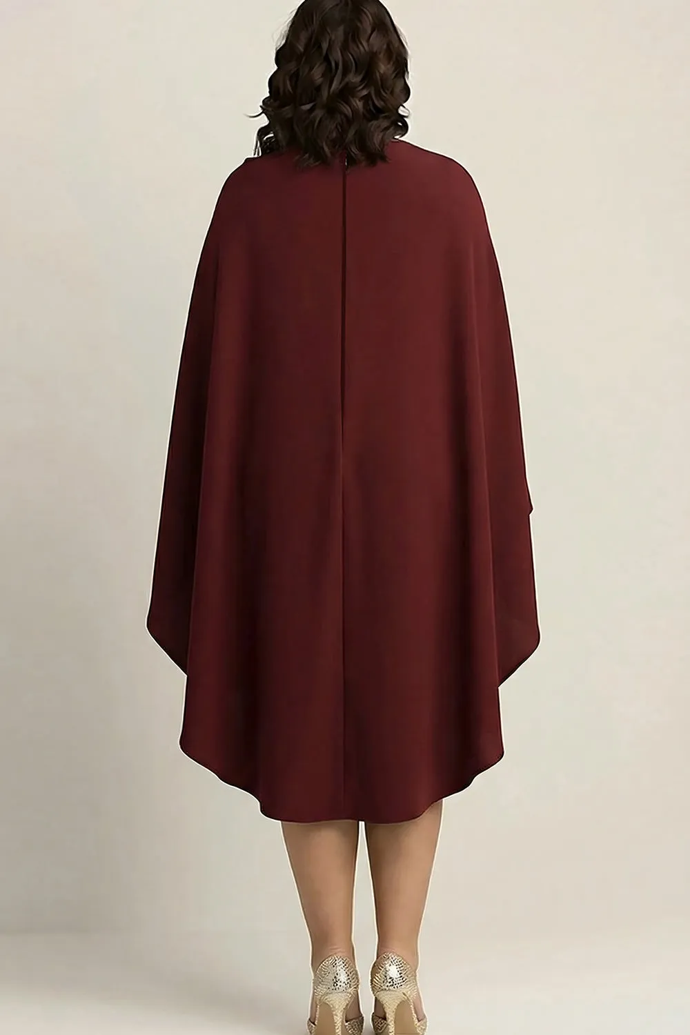 Burgundy Plus Size Sheath High Neck Midi Formal Dress with Cape sold by Zapaka product image thumbnail 2