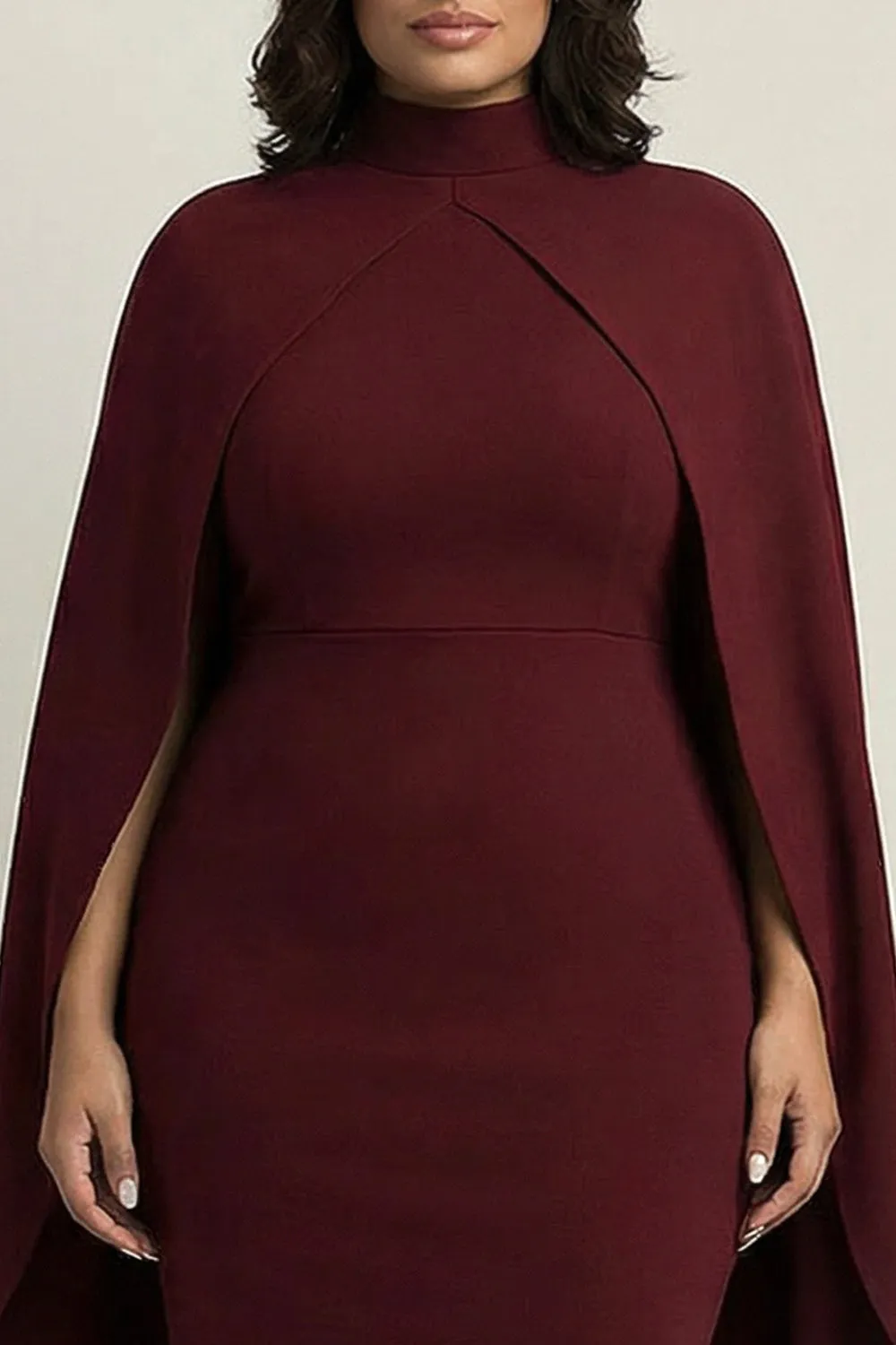 Burgundy Plus Size Sheath High Neck Midi Formal Dress with Cape sold by Zapaka product image thumbnail 3