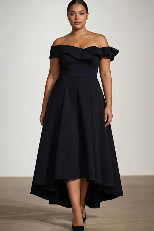 Off The Shoulder A Line Plus Size Black Satin Formal Dress sold by Zapaka