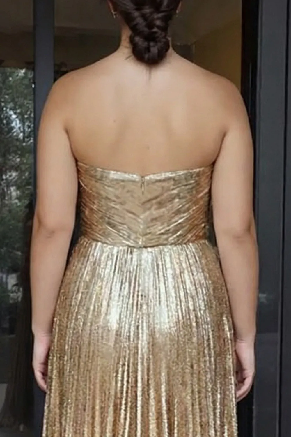 Metallic Gold Pleated A-Line Sweetheart Long Plus Size Prom Dress sold by Zapaka product image thumbnail 4