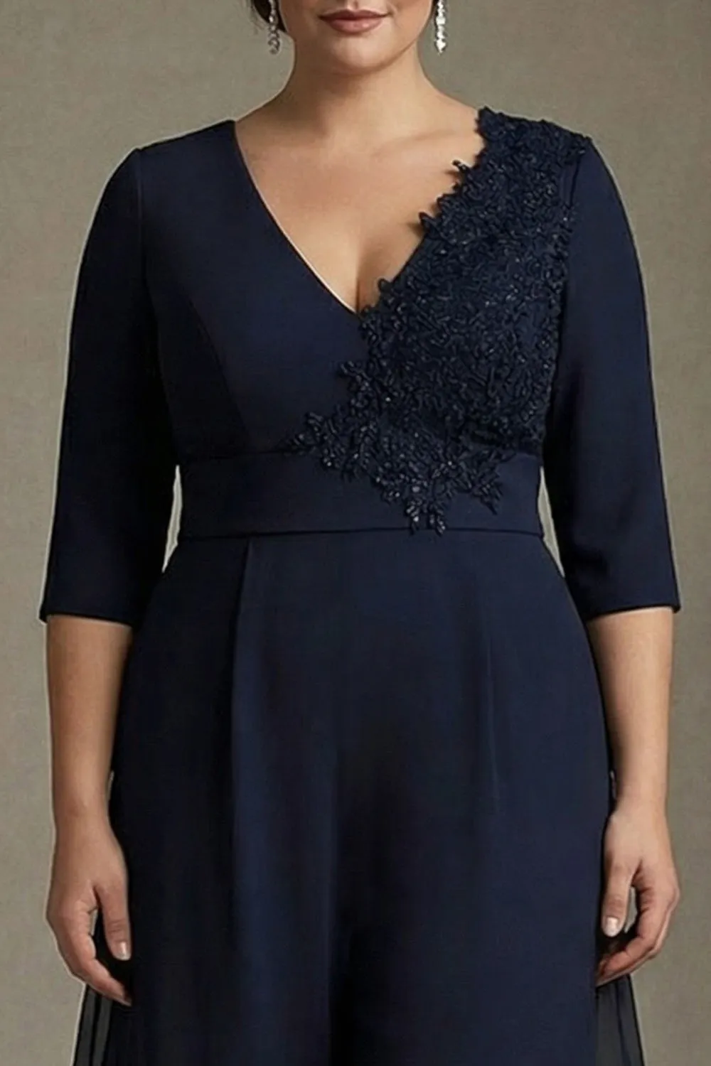 Navy A-Line V-Neck Chiffon Plus Size Mother of the Bride Dress with Appliques sold by Zapaka product image thumbnail 2