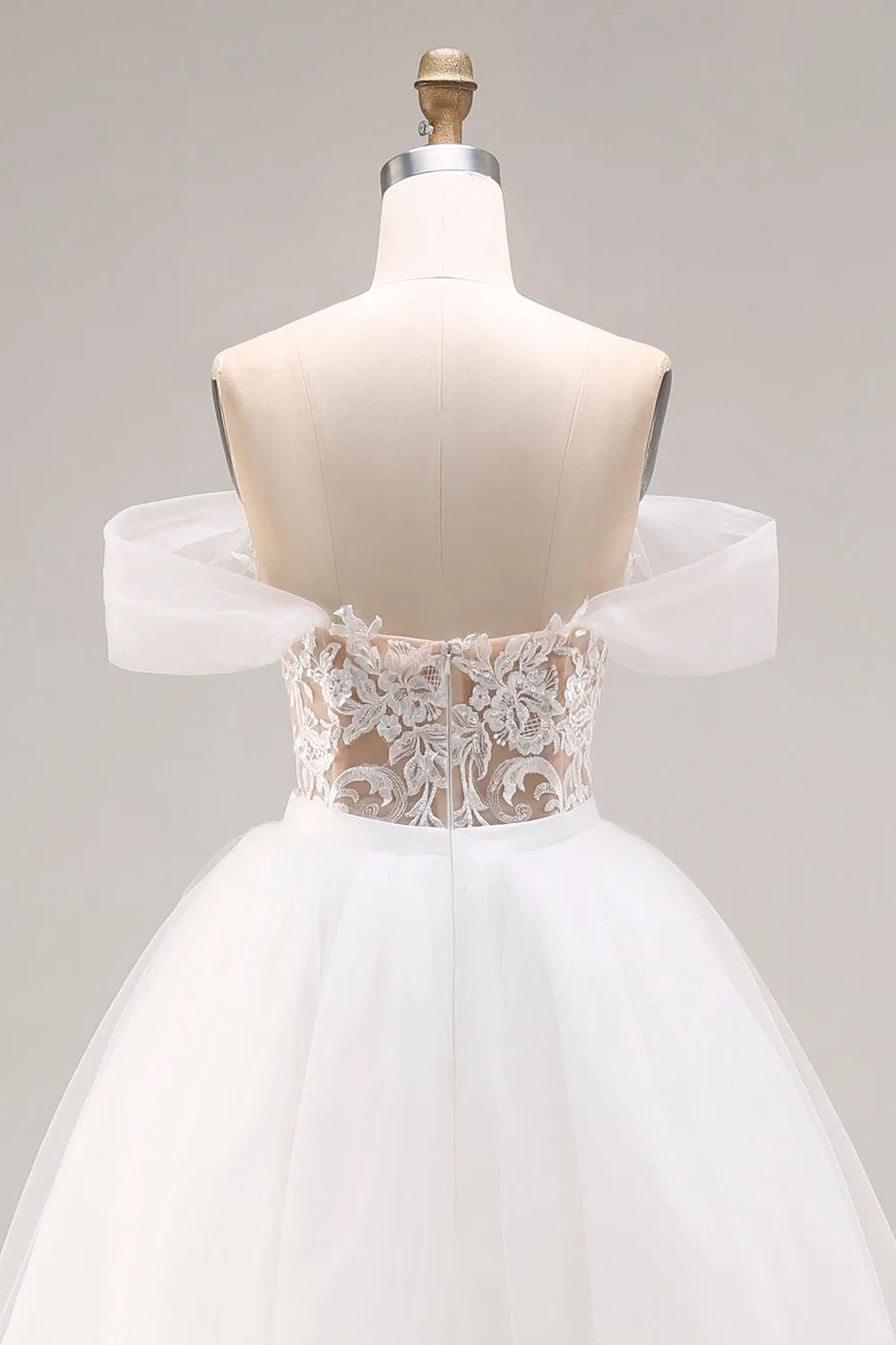 Ivory Off The Shoulder Embroidered Tulle Long Ball Gown Wedding Dress sold by Zapaka product image thumbnail 5