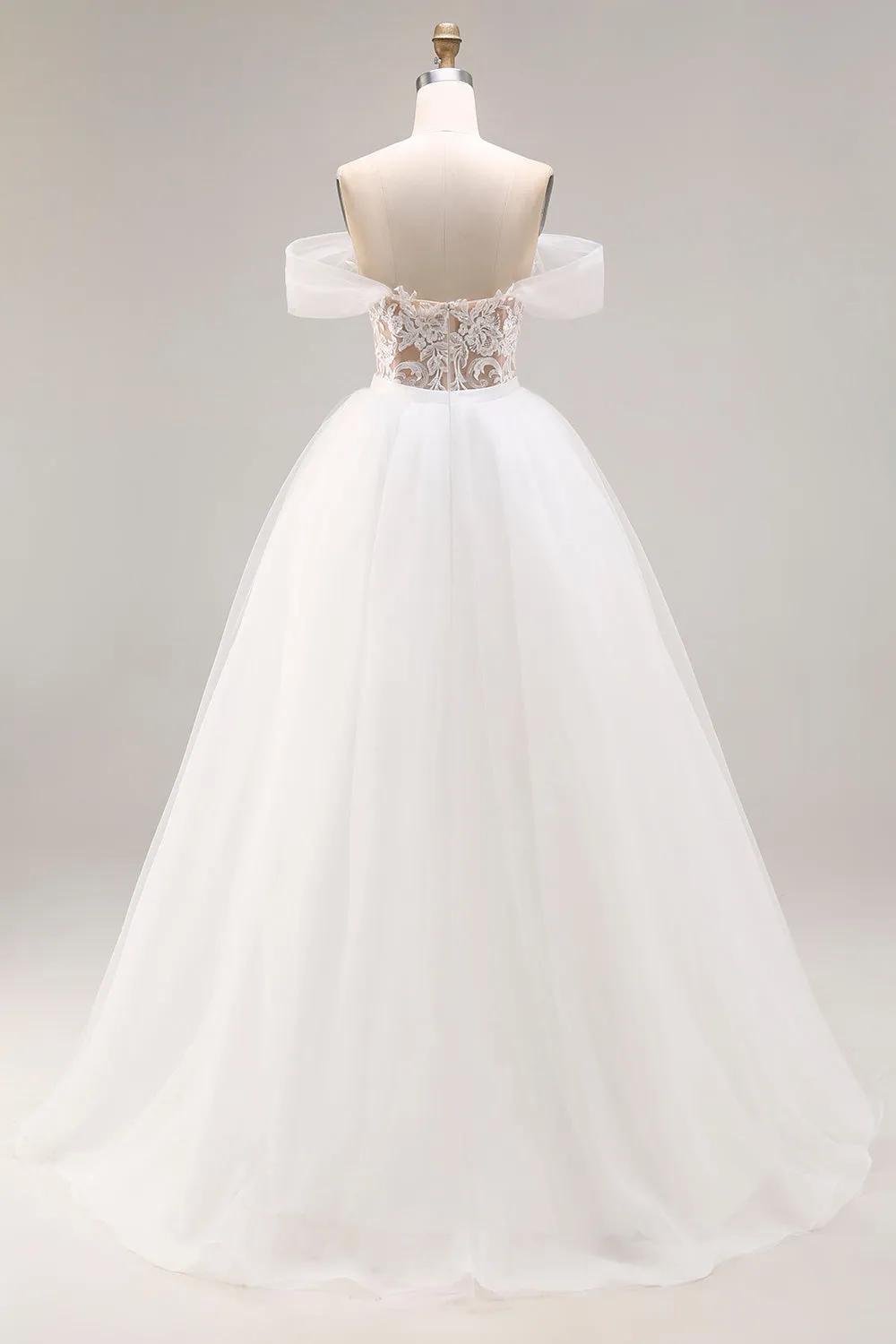 Ivory Off The Shoulder Embroidered Tulle Long Ball Gown Wedding Dress sold by Zapaka product image thumbnail 2