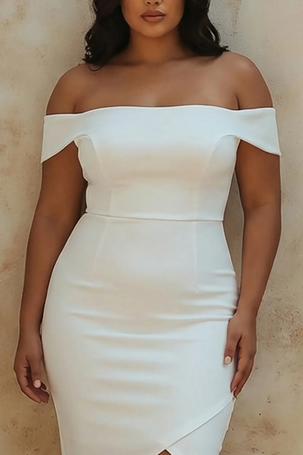 Off The Shoulder White Bodycon Plus Size Satin Graduation Dress sold by Zapaka product image thumbnail 3