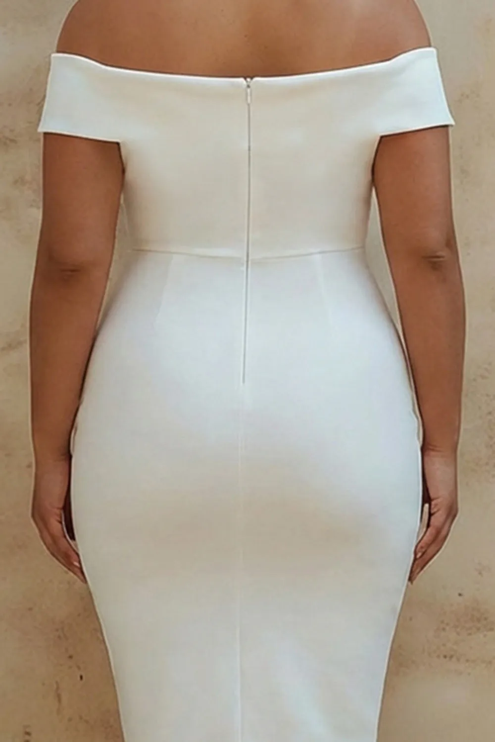 Off The Shoulder White Bodycon Plus Size Satin Graduation Dress sold by Zapaka product image thumbnail 4
