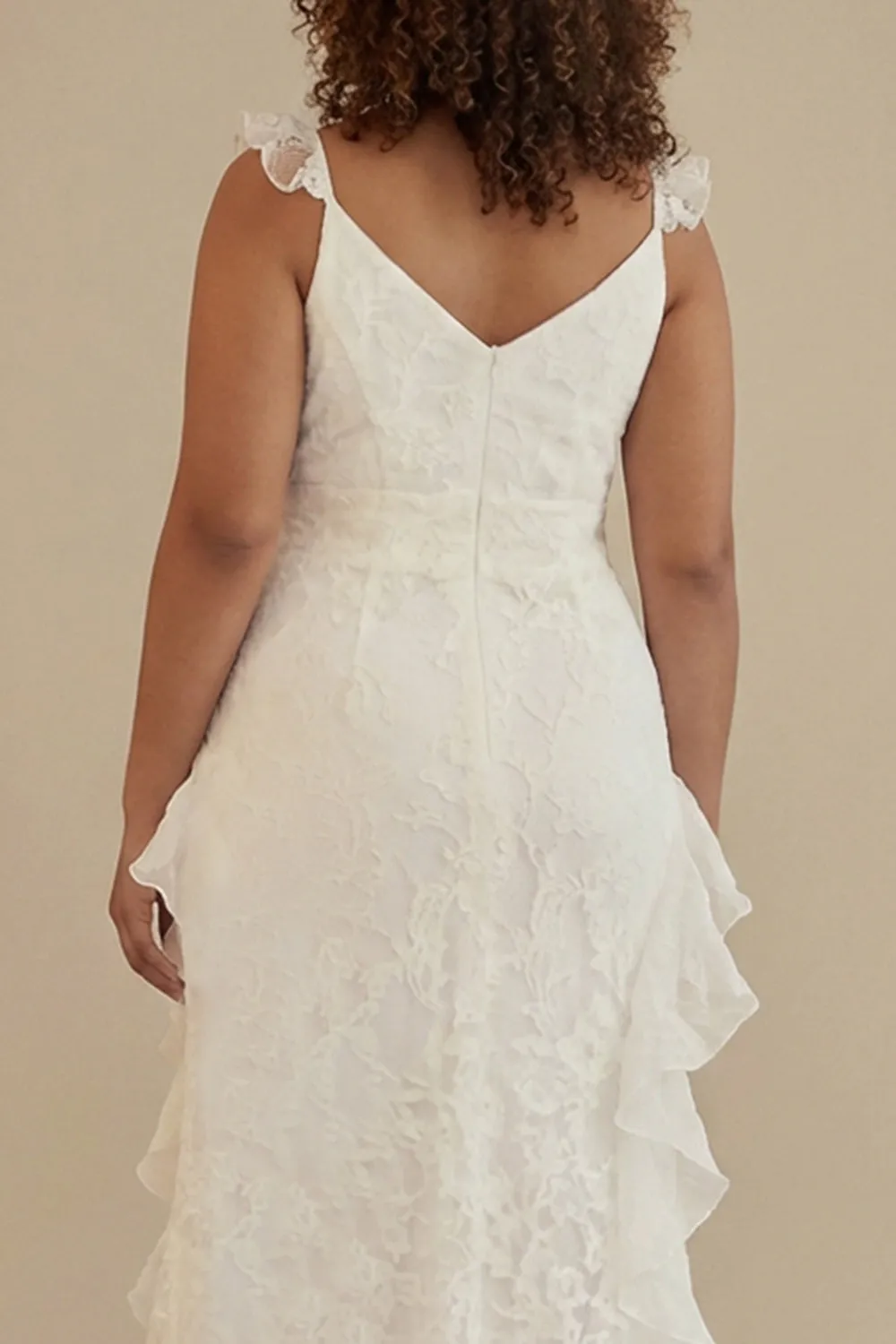 White A-Line Ruffled V-Neck Plus Size White Dress with Lace sold by Zapaka product image thumbnail 4