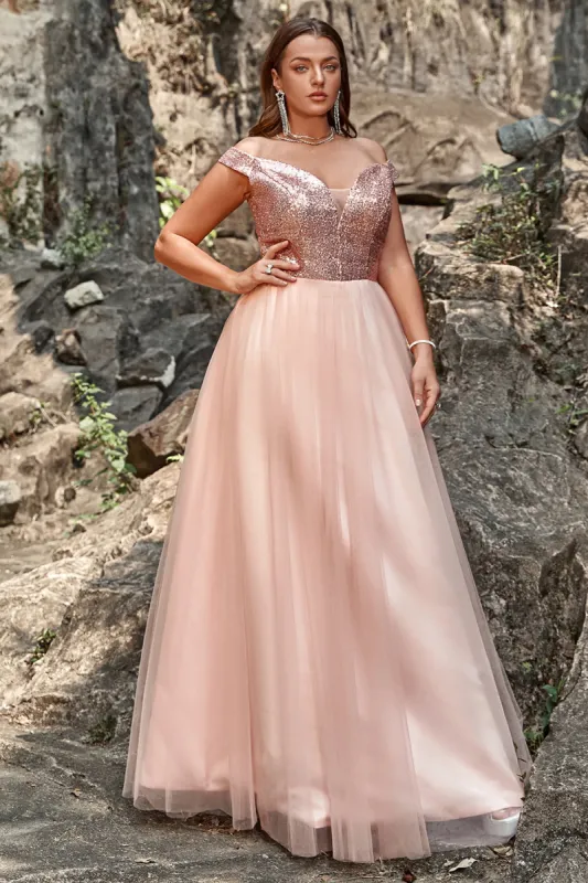 A Line Off the Shoulder Blush Plus Size Prom Dress sold by Zapaka