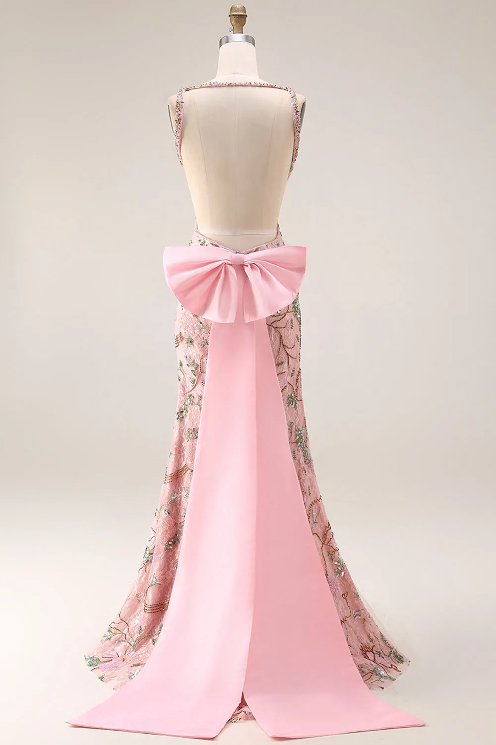 Fitted Beaded Open Back Sequins Long Floral Prom Dress with Detachable Bow sold by Zapaka product image thumbnail 2