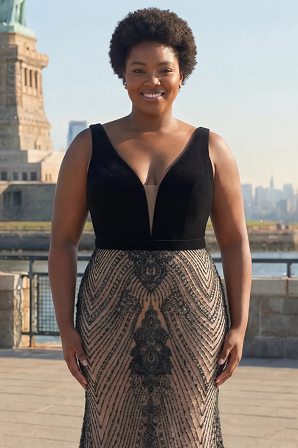 Deep V Neck Black Mermaid Long Plus Size Prom Dress with Open Back sold by Zapaka product image thumbnail 3