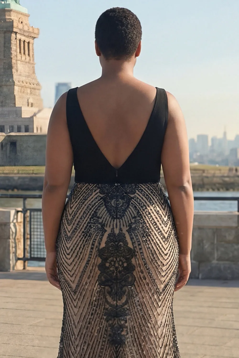 Deep V Neck Black Mermaid Long Plus Size Prom Dress with Open Back sold by Zapaka product image thumbnail 4