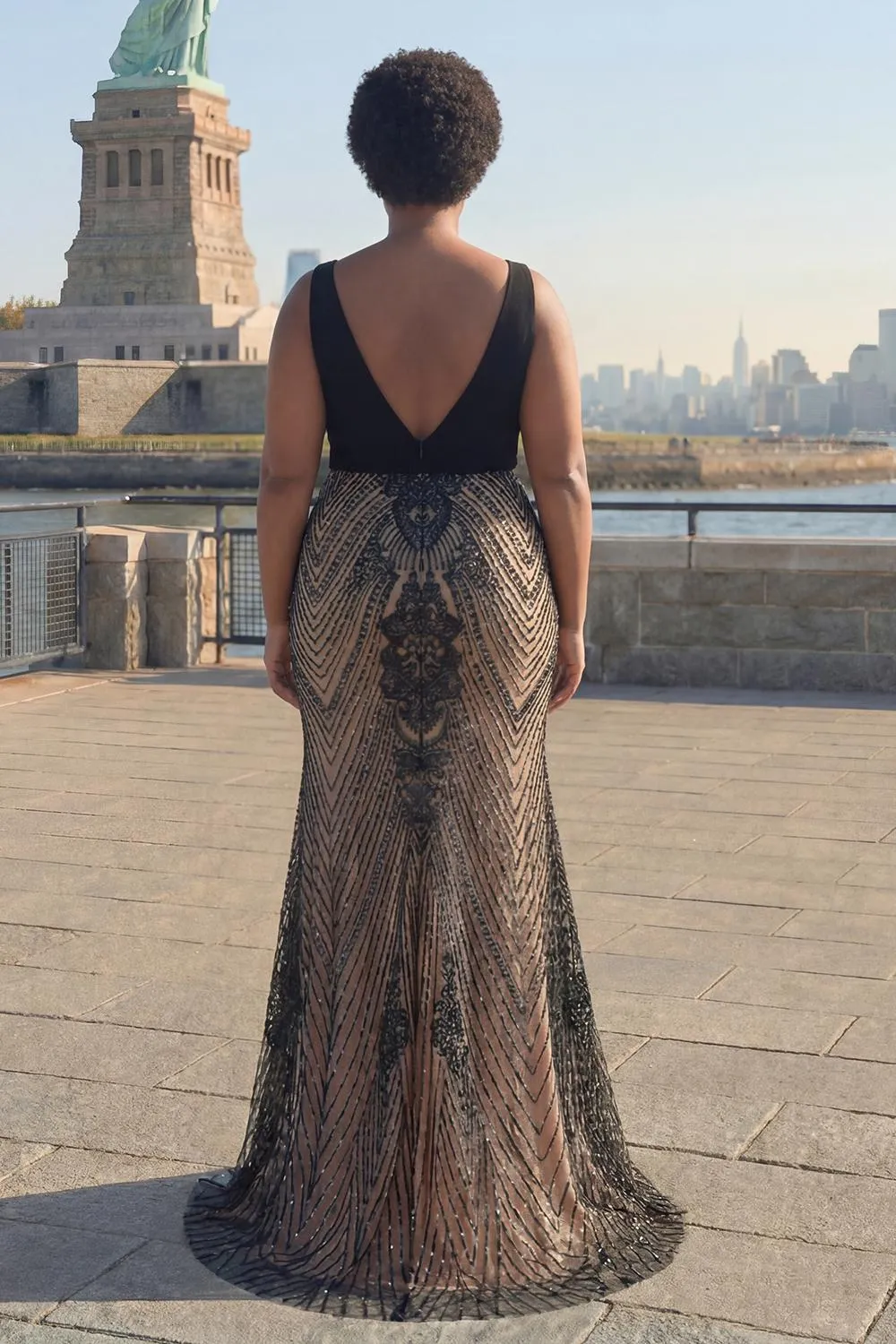 Deep V Neck Black Mermaid Long Plus Size Prom Dress with Open Back sold by Zapaka product image thumbnail 2