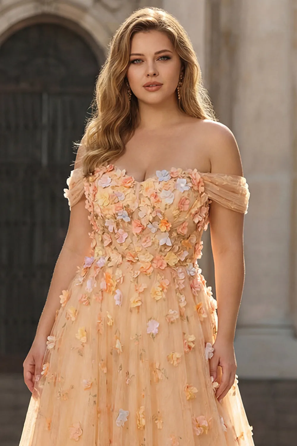 Champagn Appliqued A-Line Off The Shoulder Convertible Long Plus Size Prom Dress sold by Zapaka product image thumbnail 4