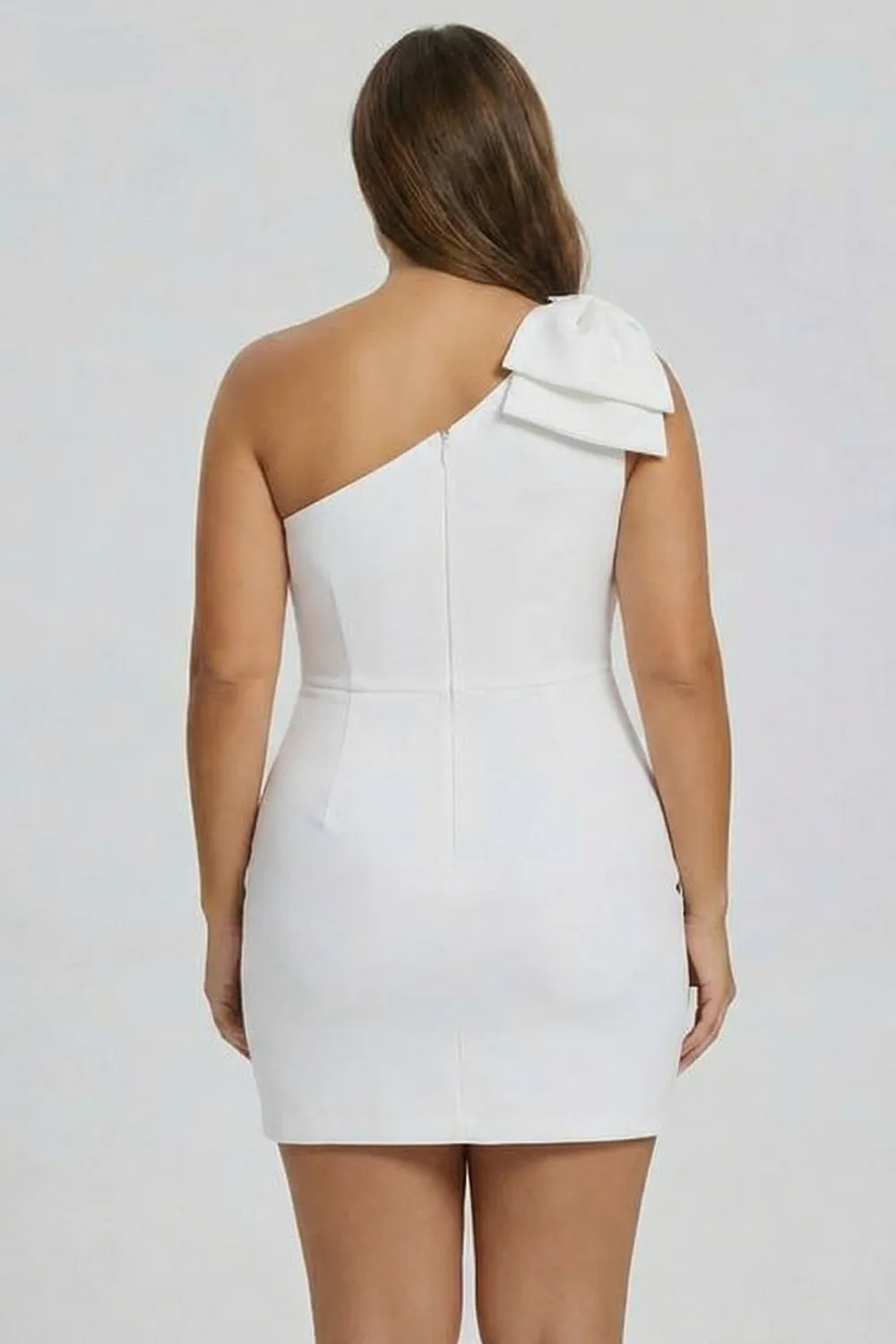 One Shoulder Bow White Bodycon Plus Size Graduation Dress sold by Zapaka product image thumbnail 2