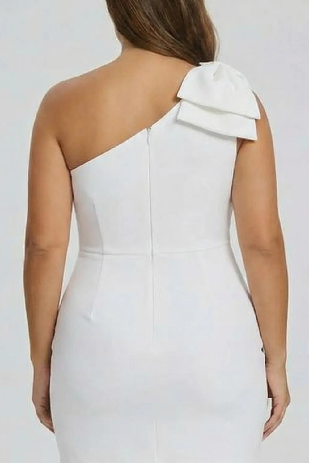 One Shoulder Bow White Bodycon Plus Size Graduation Dress sold by Zapaka product image thumbnail 4