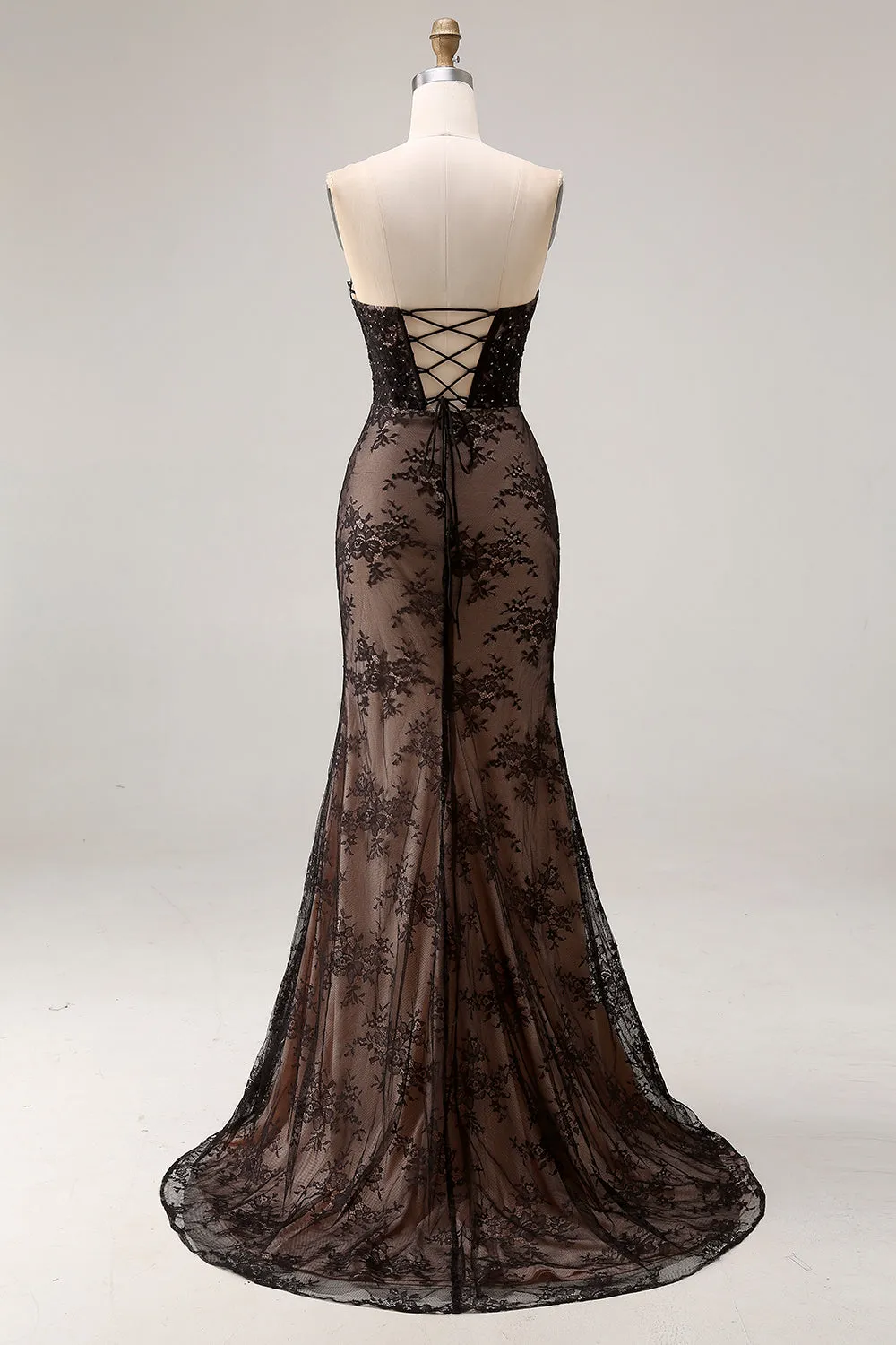Strapless Mermaid Beaded Rose Black Lace Long Prom Dress with Slit sold by Zapaka product image thumbnail 2