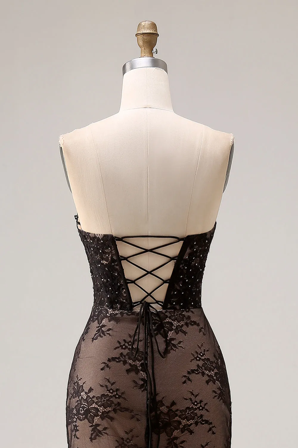Strapless Mermaid Beaded Rose Black Lace Long Prom Dress with Slit sold by Zapaka product image thumbnail 5