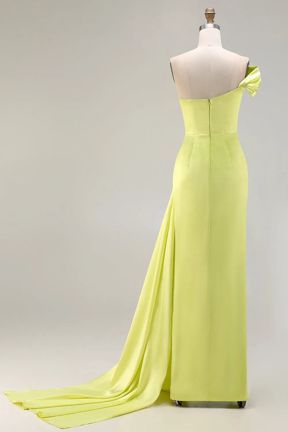 Green One Shoulder Ruched Sheath Long Prom Dress with Slit sold by Zapaka product image thumbnail 2