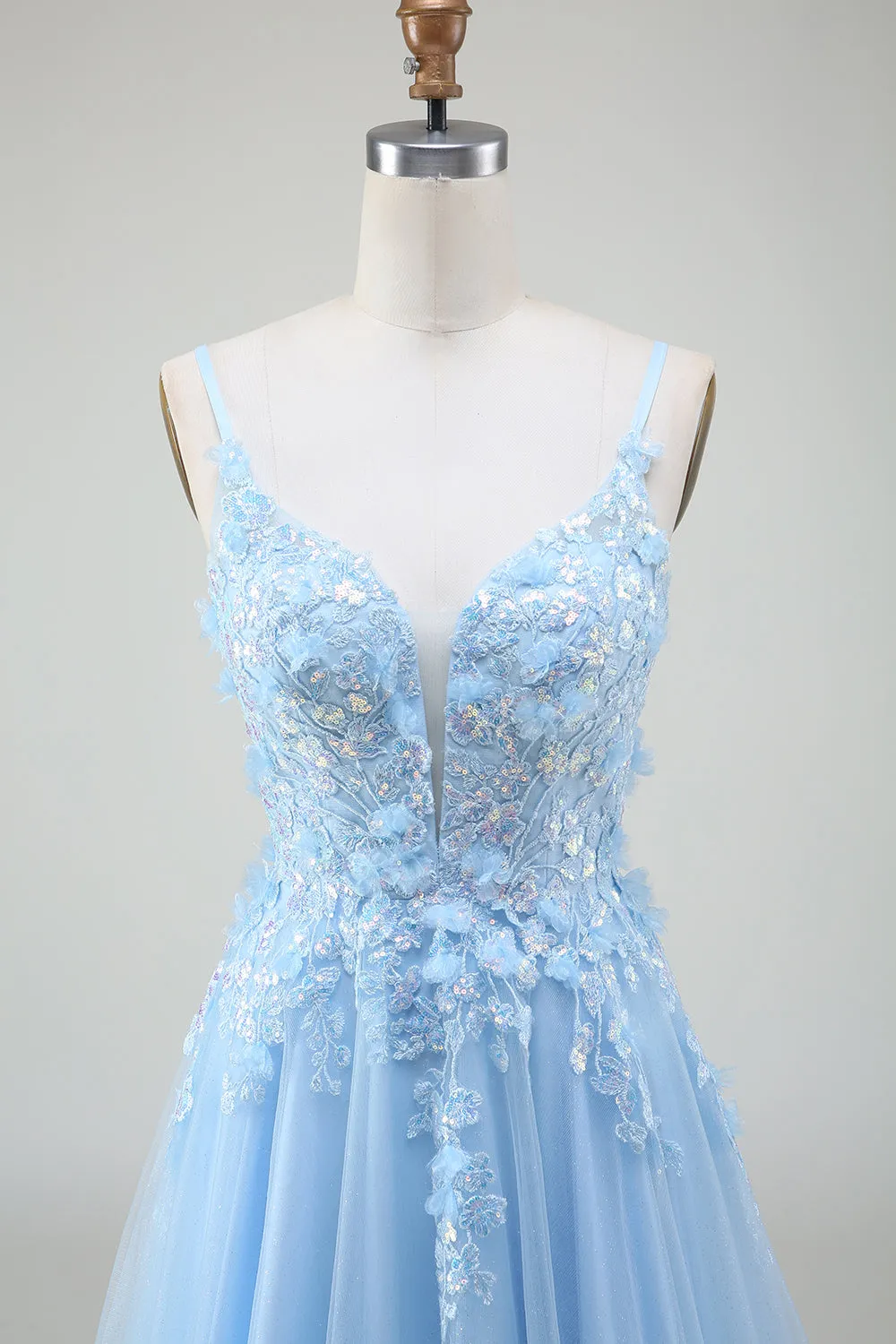 A-Line Light Blue Prom Dress with Appliques sold by Zapaka product image thumbnail 4