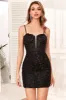 Bodycon Spaghetti Straps Black Sequins Short Homecoming Dress with Criss Cross Back sold by Zapaka