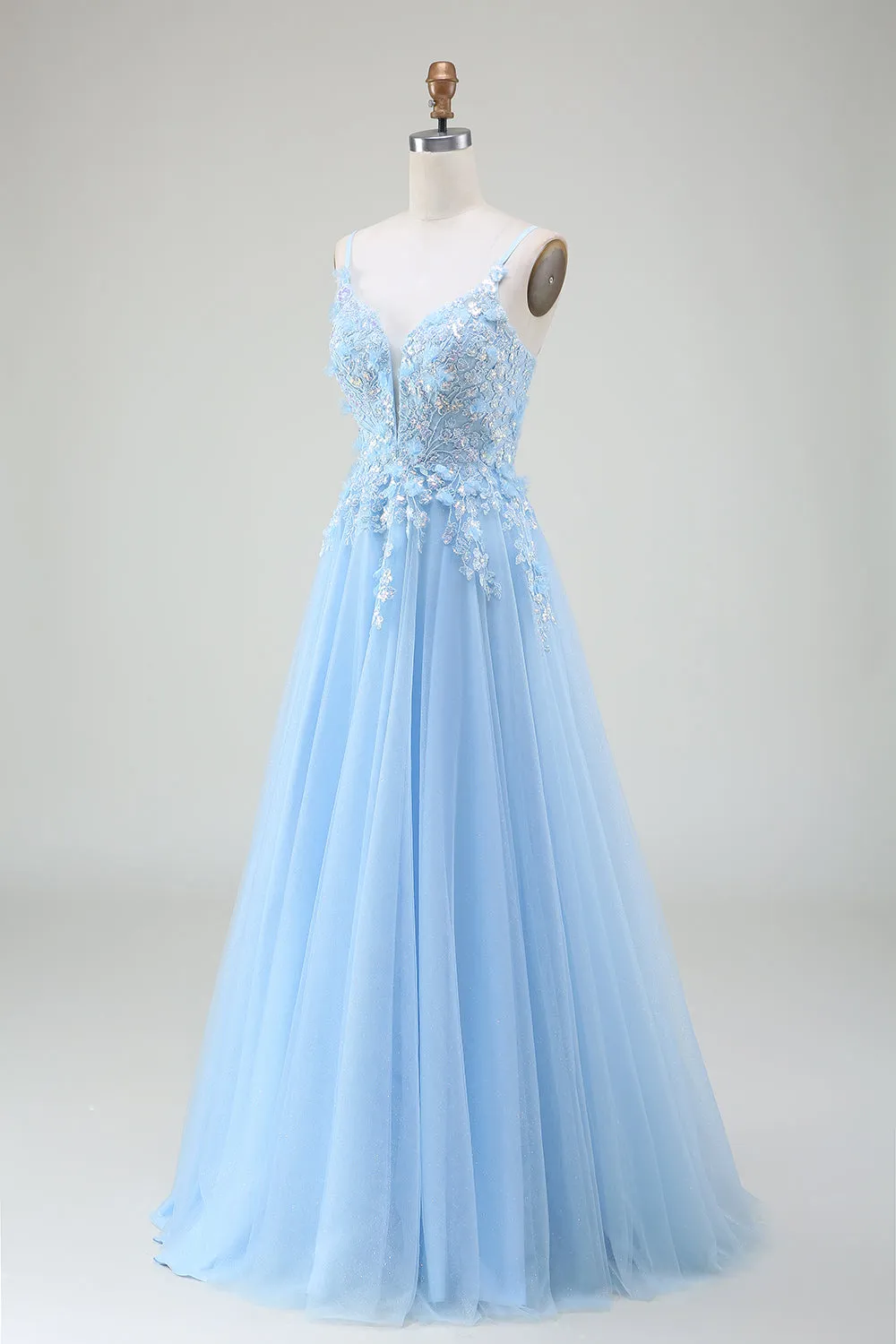 A-Line Light Blue Prom Dress with Appliques sold by Zapaka product image thumbnail 3