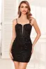 Bodycon Spaghetti Straps Black Sequins Short Homecoming Dress with Criss Cross Back sold by Zapaka