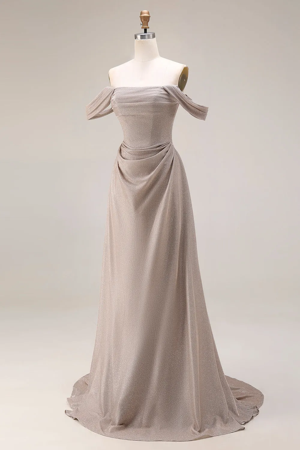 Grey Off The Shoulder Ruched Long Prom Dress with Lace Up Back sold by Zapaka product image thumbnail 3