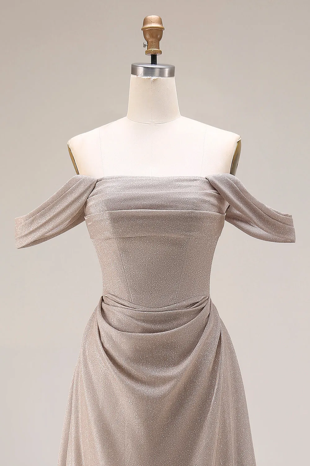Grey Off The Shoulder Ruched Long Prom Dress with Lace Up Back sold by Zapaka product image thumbnail 4